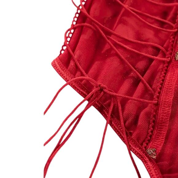 Medium Lingerie Bodysuit Butterfly Teddy Gold Red Embroidered - Picture 5 of 6